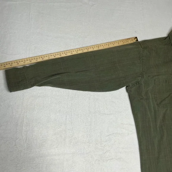Vtg Ralph Lauren Chaps Work Shirt Mens 16.5 Olive Green Striped Country Cotton - Picture 4 of 6
